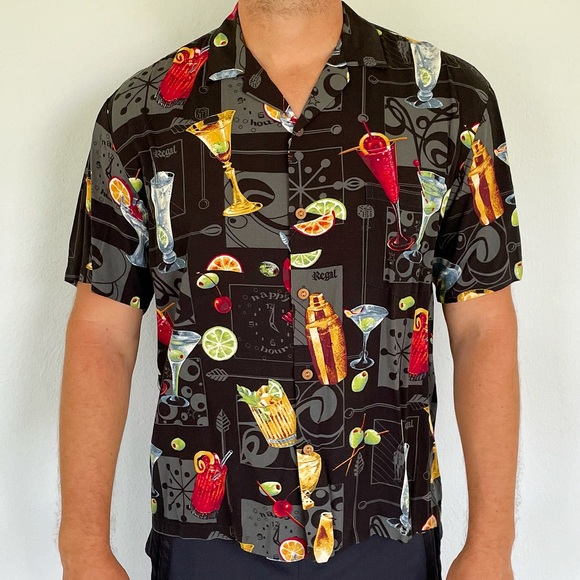 Vintage Other - Vintage Paradise Found black happy hour cocktail Hawaiian shirt size medium